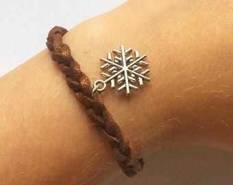 Braided suede bracelet with snowflake charm