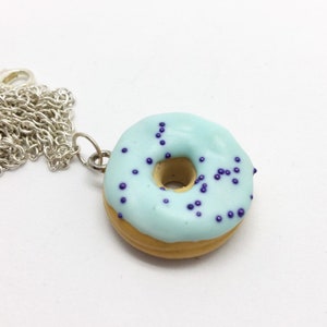 Pastel blue fimo donut paste necklace with dark blue microbeads image 4