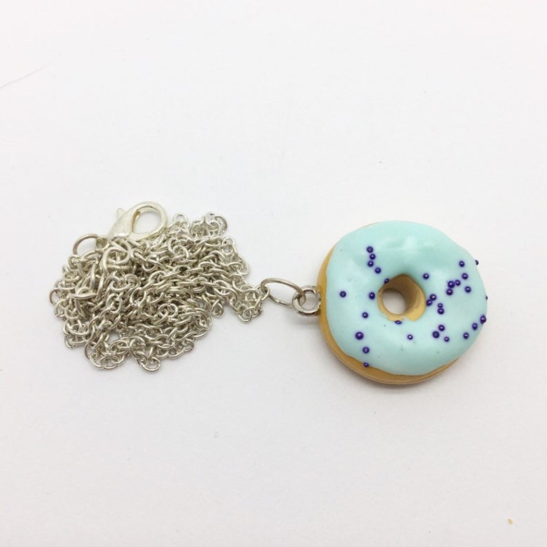 Pastel blue fimo donut paste necklace with dark blue microbeads image 1