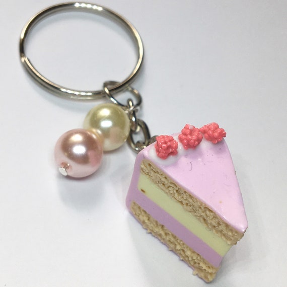 Porte Cles En Pate Fimo Part De Gateau Vanille Framboises Etsy