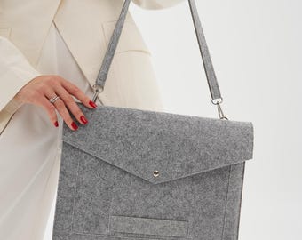 Felt Laptop Bag with Handle and Removable Strap, MacBook Air M4 M5 Sleeve 13-16 Inch, Custom Eco Case Cover, Crossbody Gift