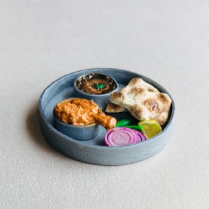 Indian Food Miniature Fridge Magnet, Dollhouse food, Miniature Naan, Kaali Dal & Chicken Curry, 1:12 Scale