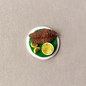 Indian Food Miniature Fridge Magnet, Dollhouse food, Miniature Fish Fry, 1:12 Scale