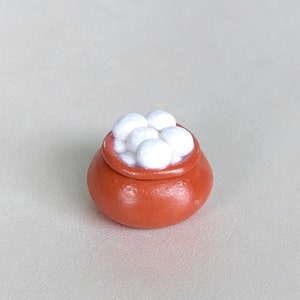 Indian Food Miniature Fridge Magnet, Dollhouse food, Miniature Rasgullas in Earthen Pot, 1:12 Scale