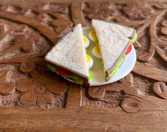 Handmade Miniature Egg Sandwich Magnet, Polymer Clay Food Magnet