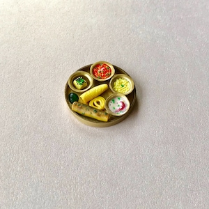 Indian Food Miniature Fridge Magnet, Dollhouse food, Miniature Gujarati Thali, 1:12 Scale