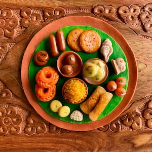 Indian Food Miniature Fridge Magnet, Dollhouse food, Miniature Sweets Platter, 1:12 Scale