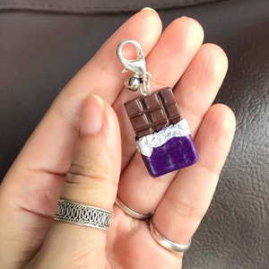 Mini Chocolate Bar Bag Charm, polymer clay charm, miniature food charm, planner charm, miniature chocolate bar charm