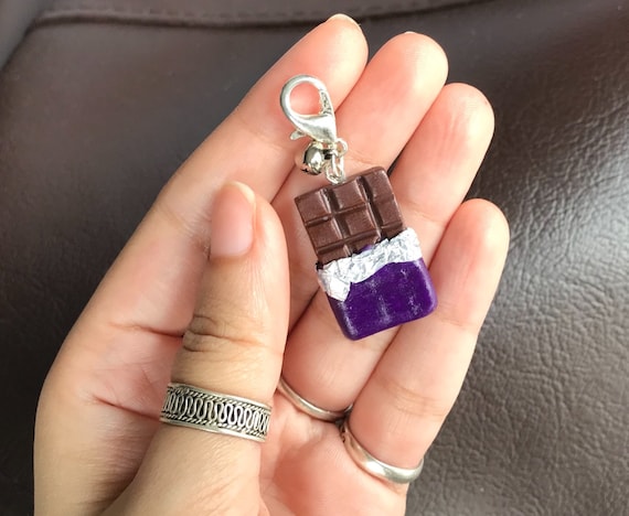 Mini Chocolate Bar Bag Charm, Polymer Clay Charm, Miniature Food