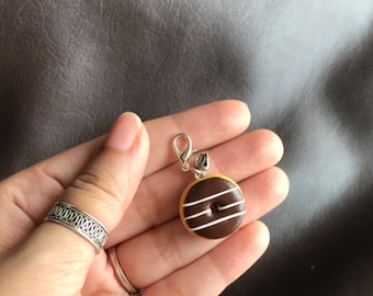 Mini Chocolate Donut Bag Charm, polymer clay charm, miniature food charm, planner charm, miniature donut charm