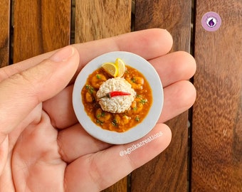 Handmade Miniature Dollhouse/Magnet - Kerala Style Prawn Curry with Rice, 1:12 Scale