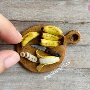 Handmade Dollhouse Accessory/Fridge Magnet - Miniature Bananas on Cutting Board