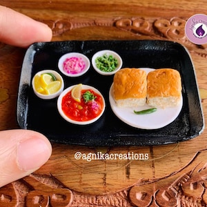 Indian Food Fridge Magnet/Dollhouse food, Miniature Pav Bhaji, 1:12 Scale