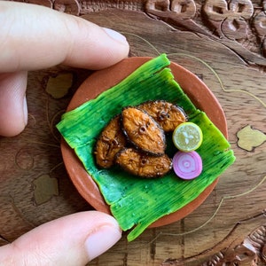 Indian Food Miniature Fridge Magnet, Dollhouse food, Miniature Fish Fry Kerala style