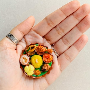 Indian Food Miniature Fridge Magnet, Dollhouse food, Miniature Aiburobhat (Bengali Bridal Shower) Platter, 1:12 Scale
