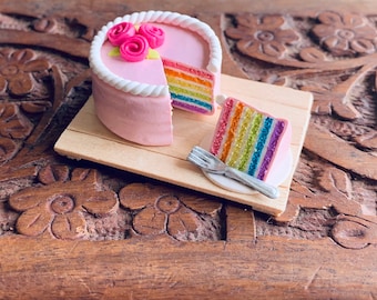 Miniature Rainbow Cake, Refrigerator Magnet, Kitchen Magnet, Small Food Magnet, Cute Clay Magnet