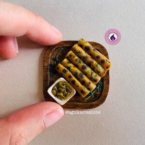 Indian Food Fridge Magnet, Handmade Dollhouse Food, Miniature Methi Thepla with Mirchi ka Aachar, 1:12 Scale