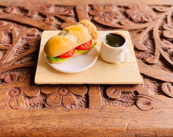 Miniature Sandwich and Coffee Fridge Magnet, Food Magnet, Refrigerator Magnet, Kitchen Magnet, Small Food Magnet, Cute Clay Magnet