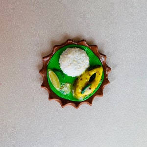 Indian Food Miniature Fridge Magnet, Dollhouse food, Miniature Sorshe Ilish, 1:12 Scale