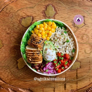 Handmade Dollhouse Food/Fridge Magnet - Miniature Chicken Burrito Bowl