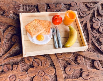 Miniature Breakfast with Juice, Refrigerator Magnet, Kitchen Magnet, Small Food Magnet, Cute Clay Magnet