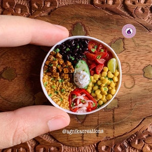 Handmade Dollhouse Food/Fridge Magnet - Miniature Vegetarian Burrito Bowl