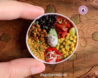 Handmade Dollhouse Food/Fridge Magnet - Miniature Vegetarian Burrito Bowl