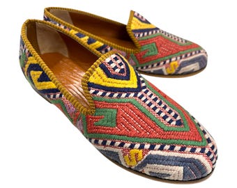 Handmade Loafers Us-12 Eu-45 Special Shoes, Unique Shoes, Kilim Shoes, Comfort Loafers, Gift Shoes, Loafers for Men