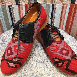 Kilim Tie Shoes 42-EU (9,5-US) Unique Shoes, Handmade Shoes, Gift Shoes, Oxford Shoes for man