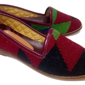 Handmade 40-EU (10-US) Kilim Shoes, Unique Loafers , Handmade Shoes, Genuine Leather Sole, Gift Shoes, Unique Shoes for woman