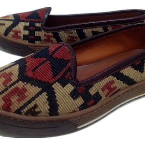 Handmade 40-EU 8-US  Kilim Shoes, Unique Loafers , Handmade Shoes, Genuine Leather Sole, Gift Shoes,  Natural Loafers Sneakers for man