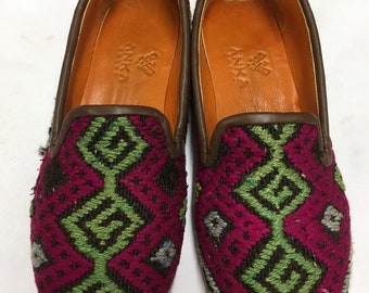 Kilim Loafers 40-EU (10-US) Unique Shoes, Handmade Shoes, Gift Shoes, Oxford Shoes for woman