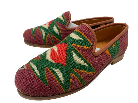 etnische wol schoenen cadeau maat: US-9 EU-39 Tapijt schoenen Schoenen damesschoenen Instappers unieke schoenen Handgemaakte Boho Vintage Kelim schoenen borduurschoenen 
