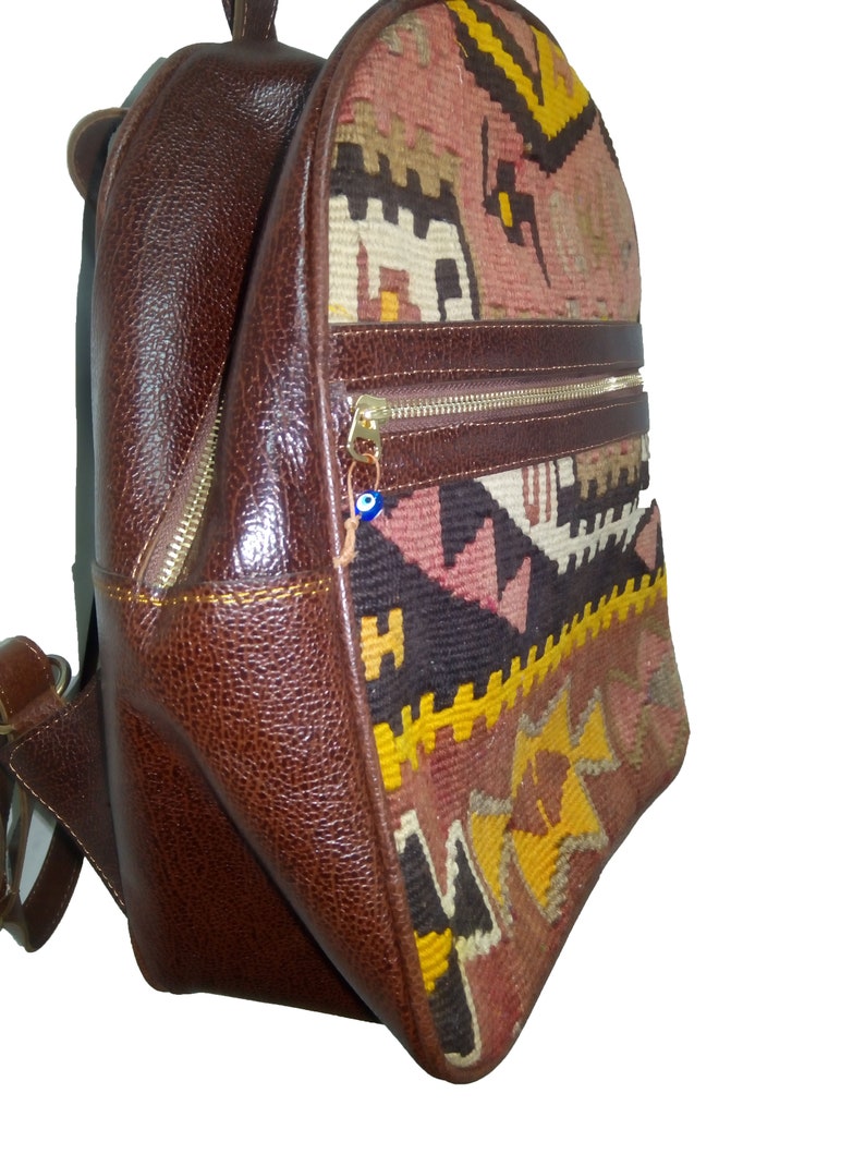 Handmade Kilim Leather Backpack 30x35cm 11.8x13.7 inch