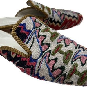 Handmade Us-9 Eu 41 Kilim Slippers, Unique Mules , Handmade Shoes, Genuine Leather Sole, Gift Shoes,  Natural Sipppers for man