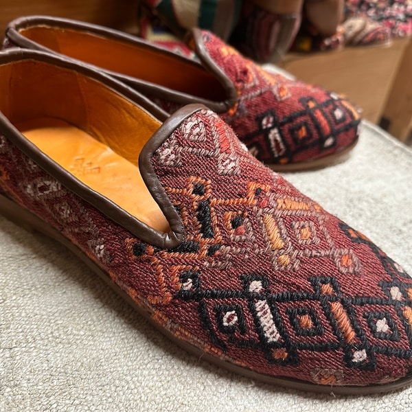 Handmade Us-12 Eu-45 Kilim Loafers, Unique Mules, Handmade Shoes, Genuine Leather Sole, Gift Shoes, Loafers for Man