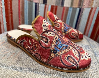 Handmade Us-10,5 Eu-41 Velvet Slippers, Unique Mules , Handmade Shoes, Genuine Leather Sole, Gift Shoes,  Natural Sipppers for woman