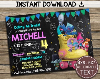 Trolls Birthday Invitation, Trolls Invitation, Trolls Invitation Instant Download, Trolls Invitation Printed, Editable Invitation, PDF