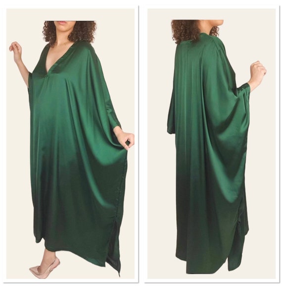 Emerald Green Silk Kaftan Kaftan for Women Cottage Core - Etsy