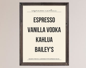 Espresso Martini Art Print | *Instant Download* Drink Sign. Home Bar.