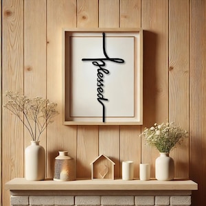 Blessed Cross Metal Art Sign | Inspirational Christian Wall Decor