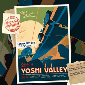 Mario Kart Inspired Yoshi Valley Vintage Style Artwork - Poster Print