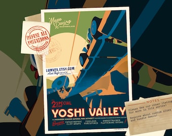 Mario Kart Inspired Yoshi Valley Vintage Style Artwork - Poster Print