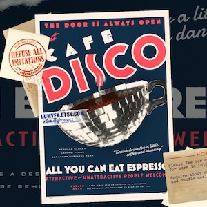 The Office Cafe Disco Poster Print - Poster pubblicitario in stile vintage ispirato a The Office senza cornice