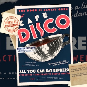 The Office Cafe Disco Poster Print- Vintage Style Advertising Poster inspired by The Office unframed