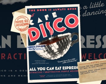 The Office Cafe Disco Poster Print- Vintage Style Advertising Poster inspired by The Office unframed