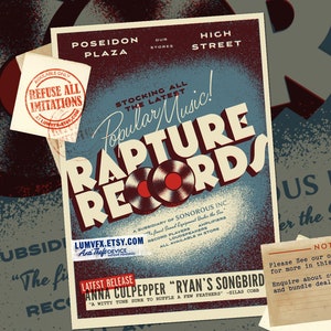 Bioshock inspired Rapture Records Store Print - Vintage Style Advert