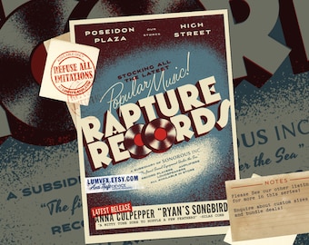 Bioshock inspired Rapture Records Store Print - Vintage Style Advert