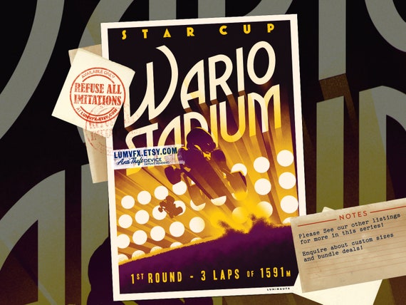 Mario Kart Inspired Wario Stadium Vintage Style Artwork - Poster Print