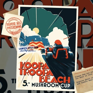 Mario Kart inspiriertes Koopa Troopa Strand Kunstwerk im Vintage Stil
